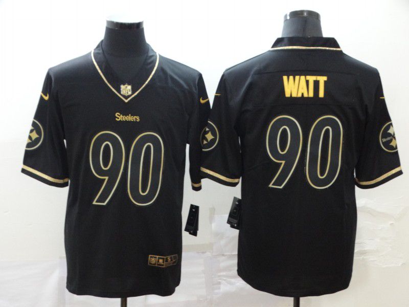 Men Pittsburgh Steelers #90 Watt Black Retro gold character Nike NFL Jerseys->pittsburgh steelers->NFL Jersey